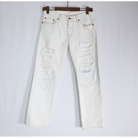 NSF Womens US 27 White Straight Slouch Boyfriend Jeans Distressed Straight Denim - Picture 1 of 7
